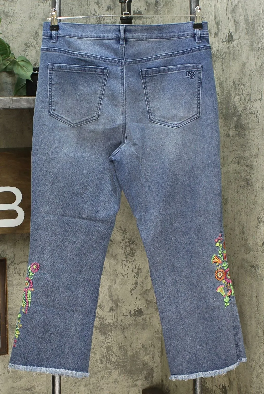 DG2 by Diane Gilman Women's Neon Embroidered Kick Flare Crop Jeans