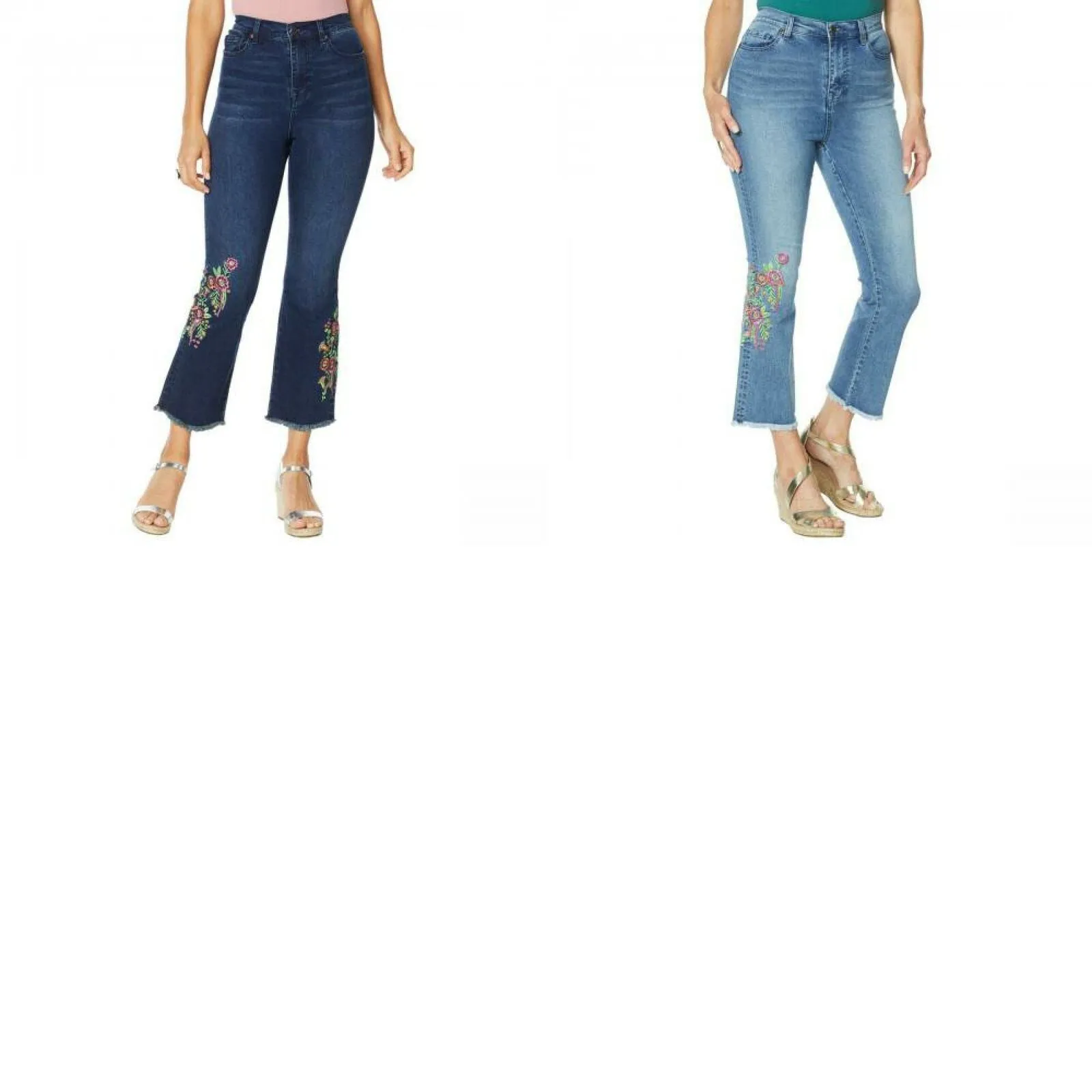 DG2 by Diane Gilman Women's Neon Embroidered Kick Flare Crop Jeans
