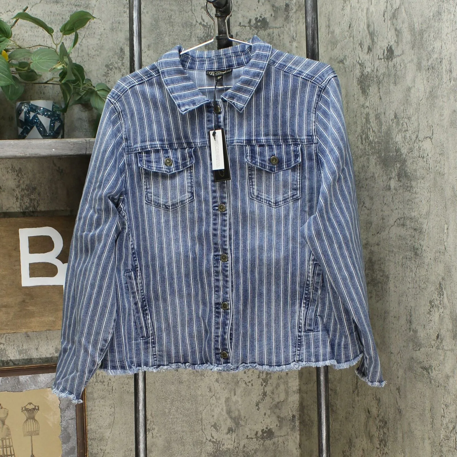 DG2 by Diane Gilman Women's Plus Size Frayed Hem Denim Jacket