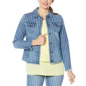 DG2 by Diane Gilman Women's Plus Size Frayed Hem Denim Jacket