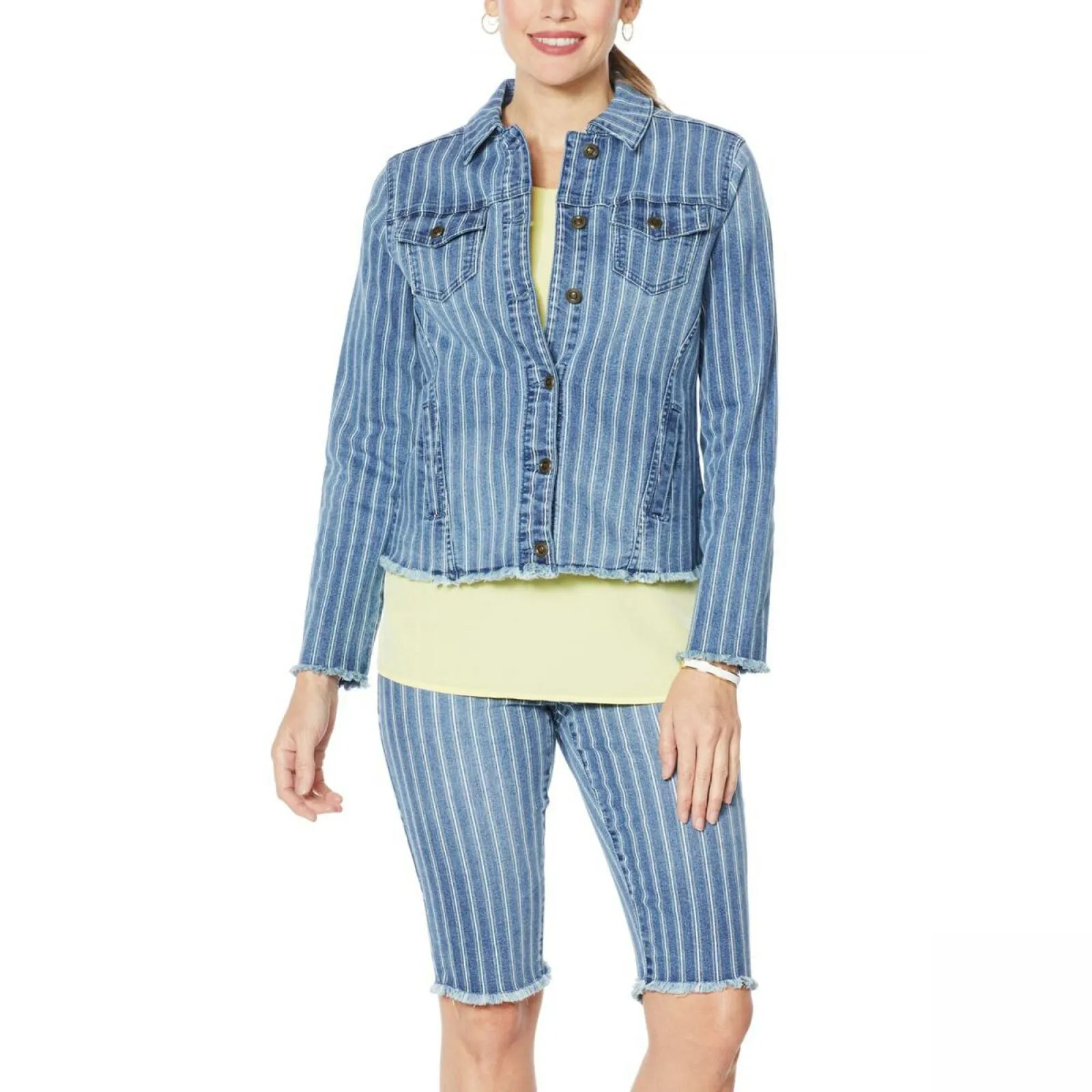 DG2 by Diane Gilman Women's Plus Size Frayed Hem Denim Jacket