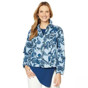 DG2 by Diane Gilman Women's Plus Size Virtual Stretch Printed Denim Jacket