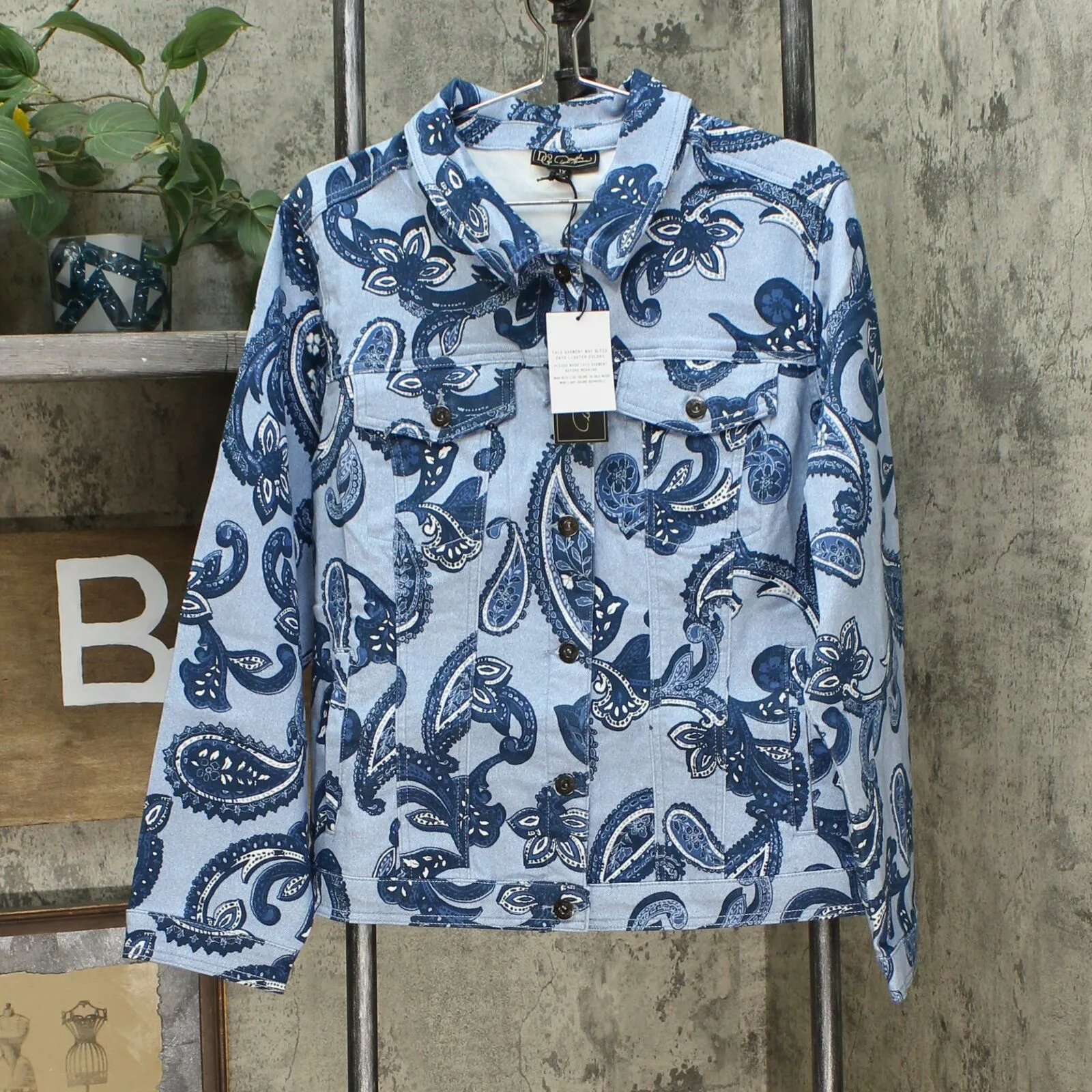 DG2 by Diane Gilman Women's Plus Size Virtual Stretch Printed Denim Jacket