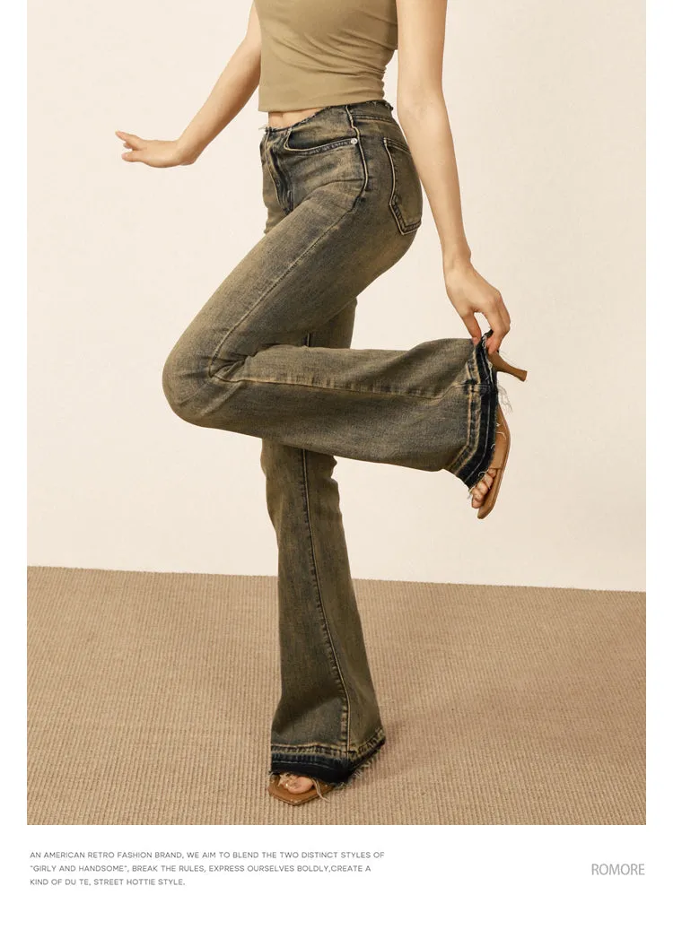 Distressed flared jeans