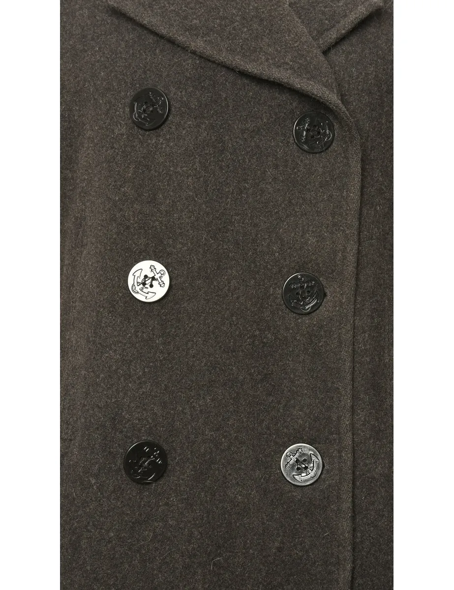 Double Breasted Grey Peacoat - L