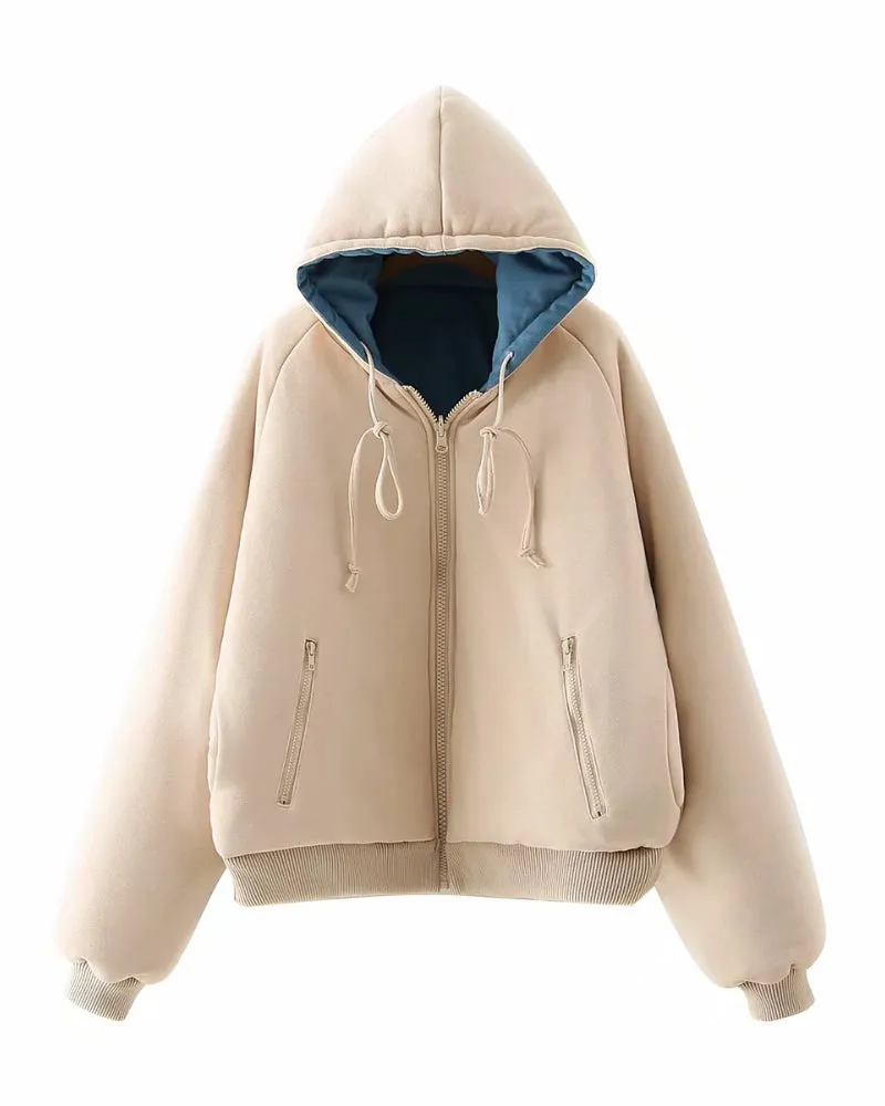 Double Side Hooded Oversize Contrast Color Outerwear Coat