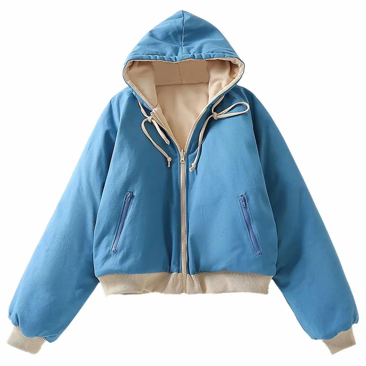 Double Side Hooded Oversize Contrast Color Outerwear Coat