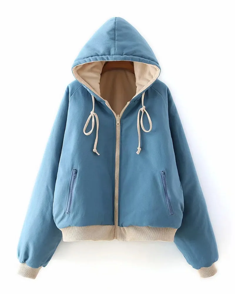 Double Side Hooded Oversize Contrast Color Outerwear Coat