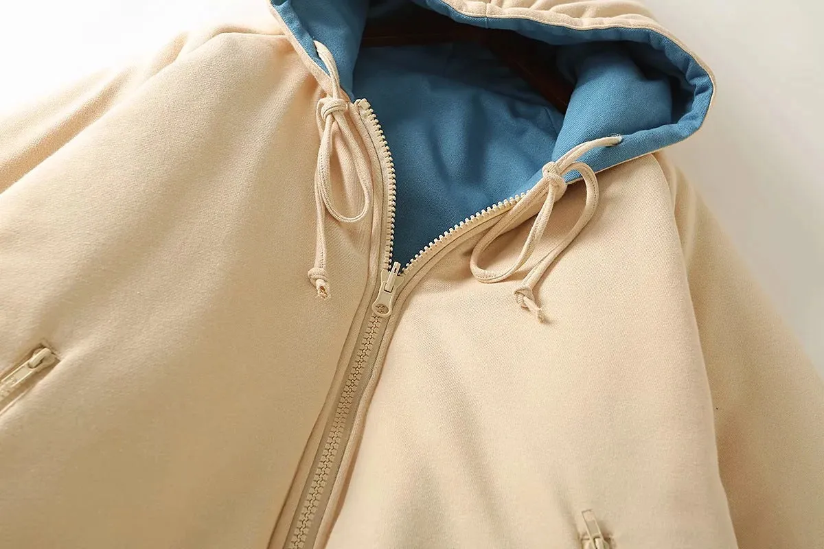 Double Side Hooded Oversize Contrast Color Outerwear Coat