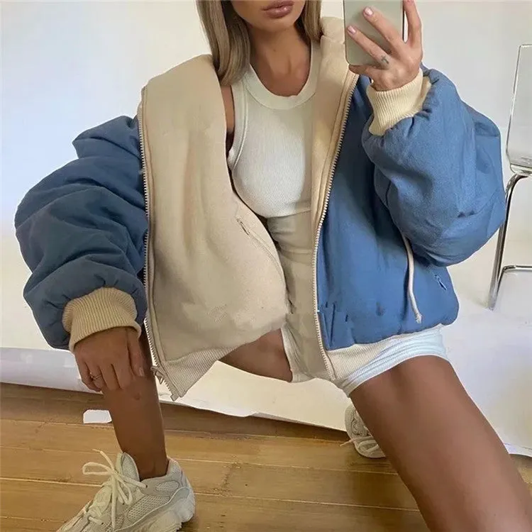 Double Side Hooded Oversize Contrast Color Outerwear Coat