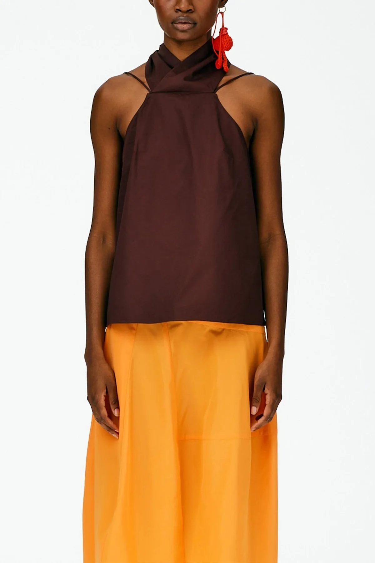 Eco Poplin Halter Top in Brown