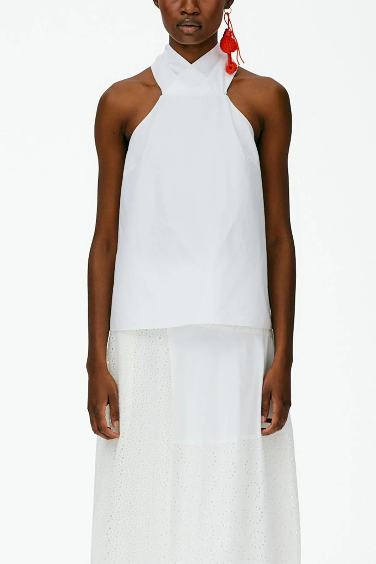 Eco Poplin Halter Top in White