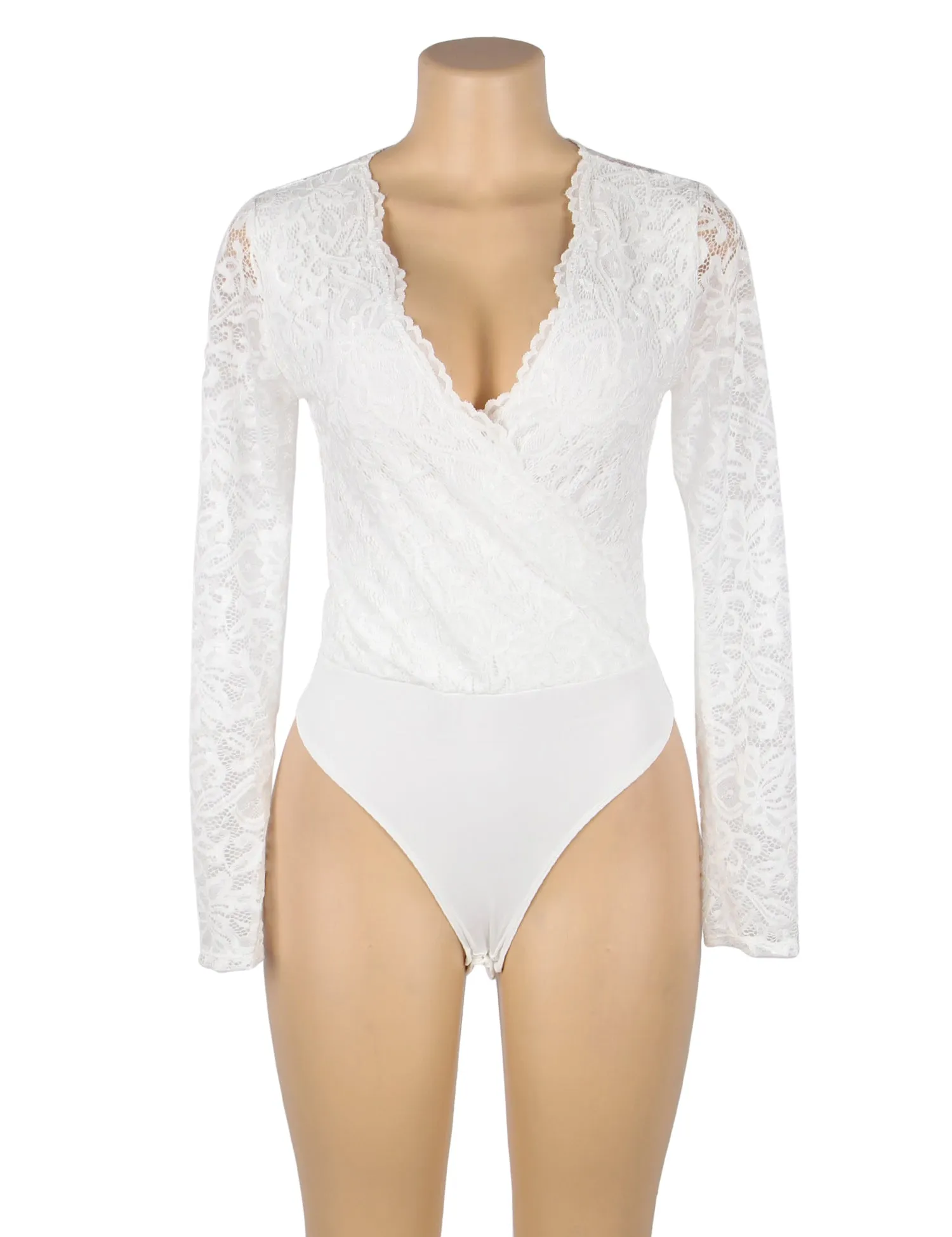 Farawlaya  Brushed Lace Long Sleeve Bodysuit