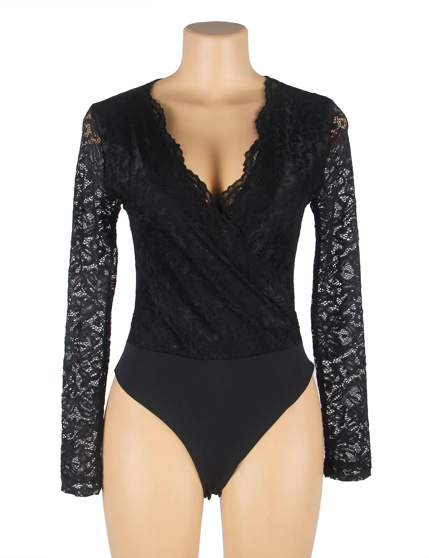 Farawlaya  Brushed Lace Long Sleeve Bodysuit