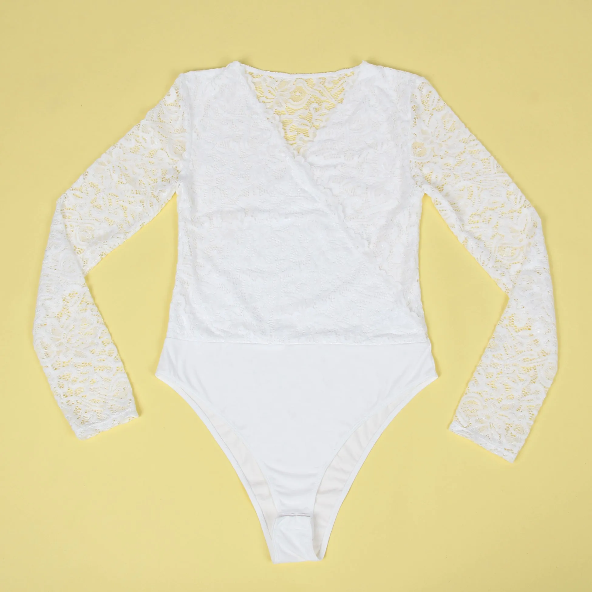 Farawlaya  Brushed Lace Long Sleeve Bodysuit
