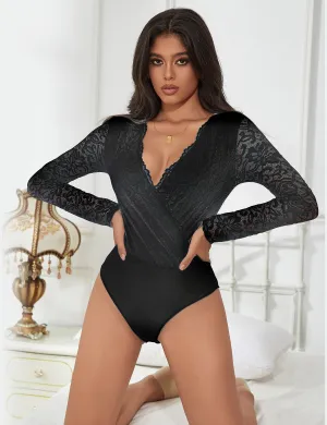 Farawlaya  Brushed Lace Long Sleeve Bodysuit