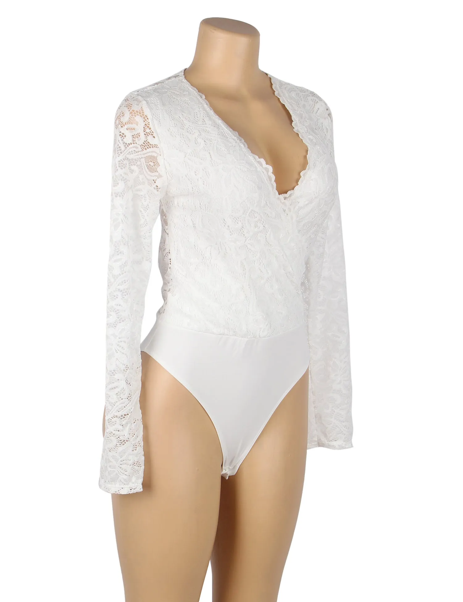 Farawlaya  Brushed Lace Long Sleeve Bodysuit