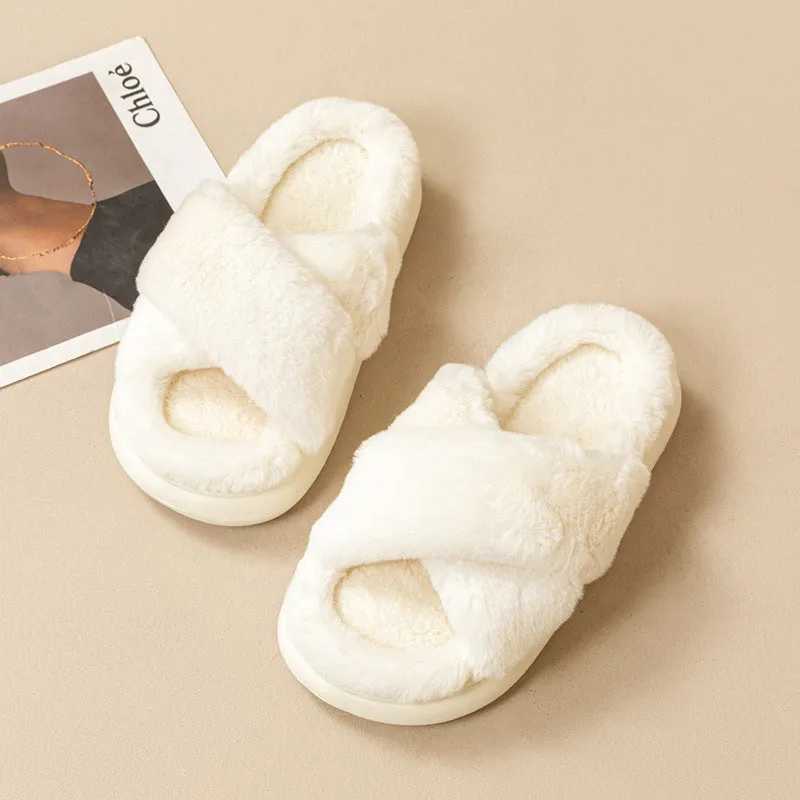 Fashion Cross Fluffy Slippers Women