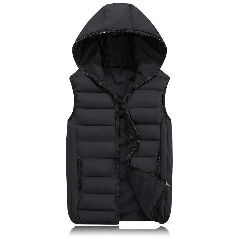 Fashion Men's Vest Men Brand Hooded Vest Male Fashion Cotton-Padded Waistcoat Jacket and Coat Warm Vest 3XL 2XL