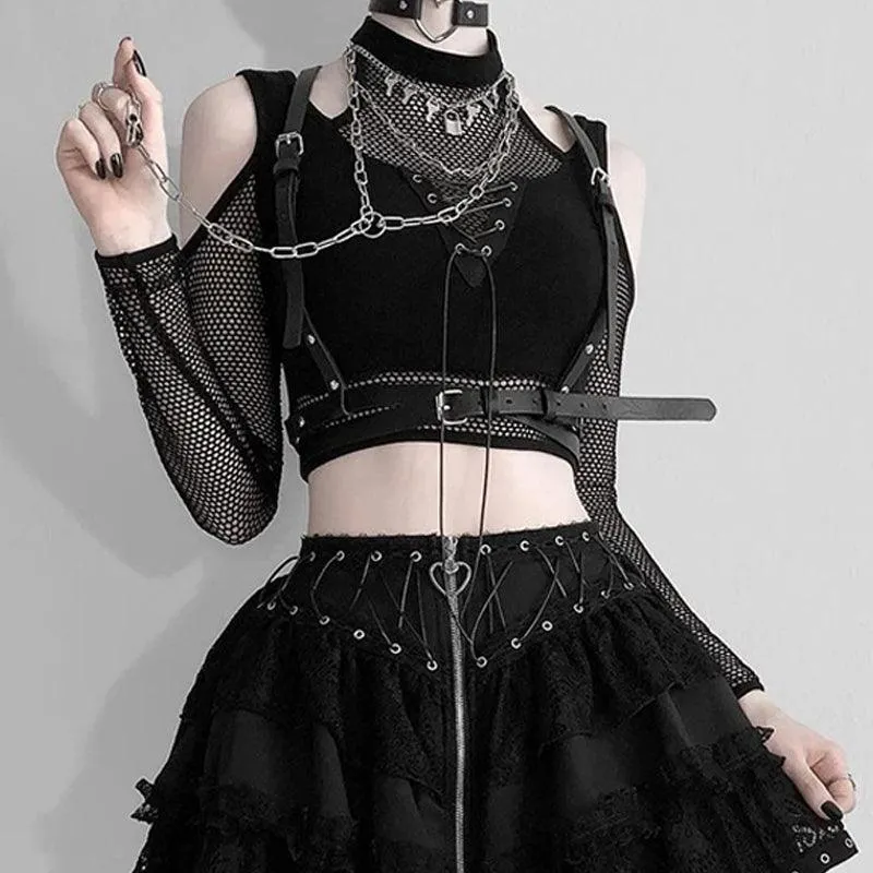 Fishnet Cut Out Halter Gothic Bandage Crop Top