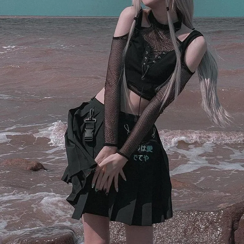 Fishnet Cut Out Halter Gothic Bandage Crop Top