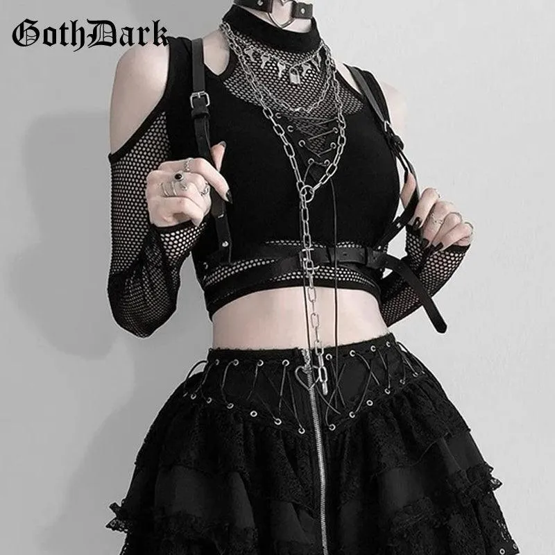 Fishnet Cut Out Halter Gothic Bandage Crop Top