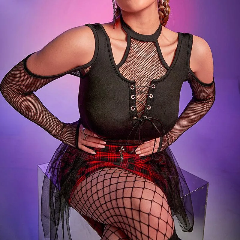 Fishnet Cut Out Halter Gothic Bandage Crop Top