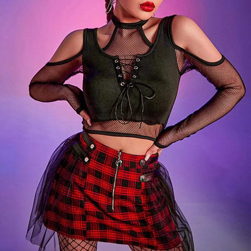 Fishnet Cut Out Halter Gothic Bandage Crop Top