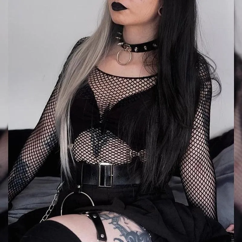 Fishnet Cut Out Halter Gothic Bandage Crop Top