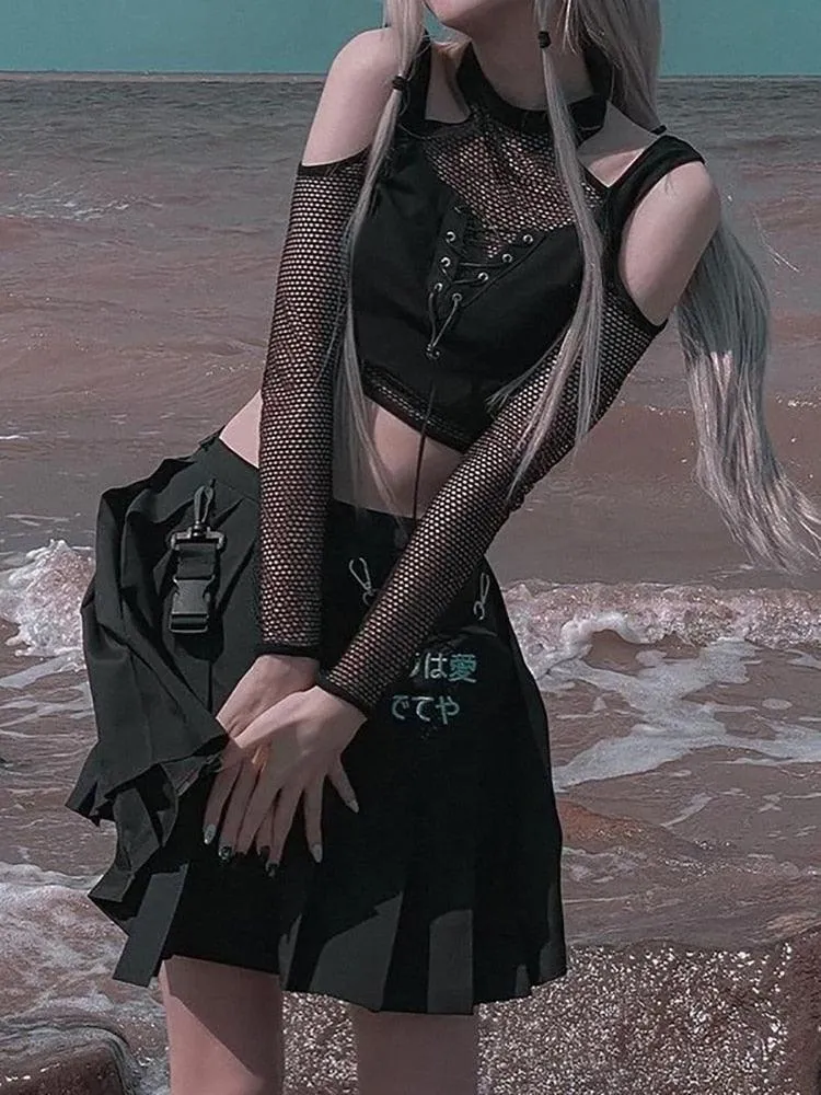 Fishnet Cut Out Halter Gothic Bandage Crop Top