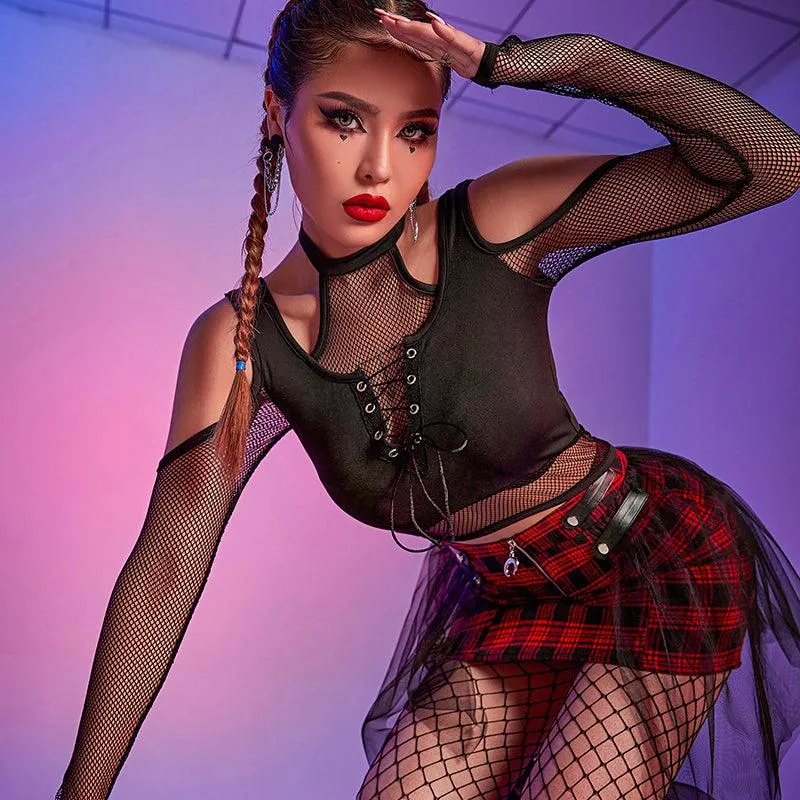 Fishnet Cut Out Halter Gothic Bandage Crop Top