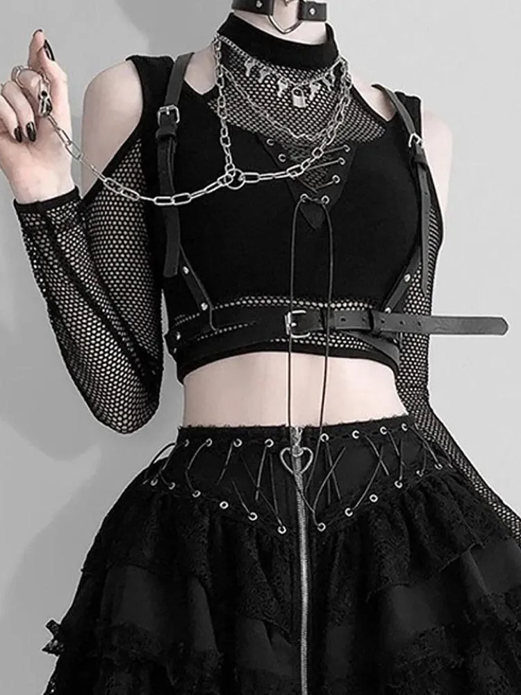 Fishnet Cut Out Halter Gothic Bandage Crop Top