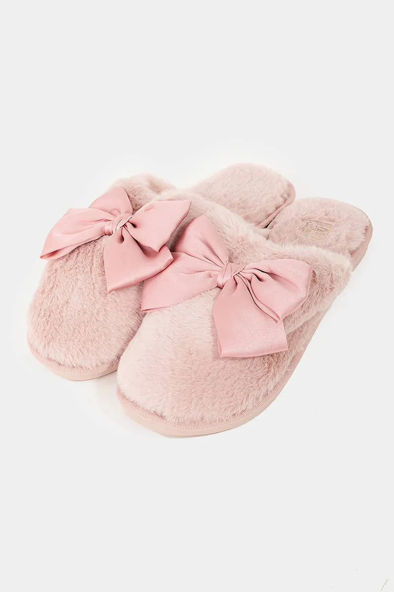 Fluffy Bow Slippers