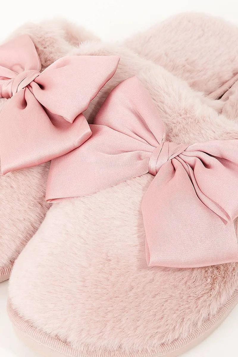 Fluffy Bow Slippers