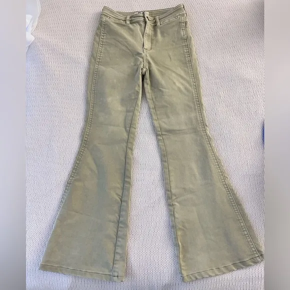 Free People We The Free Olive/Taupe Flared Jeans Size 26