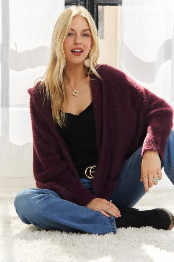 Fuzzy Hooded Cardigan
