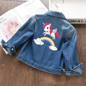 Girls Fashion Cartoon Unicorn Denim Jacket