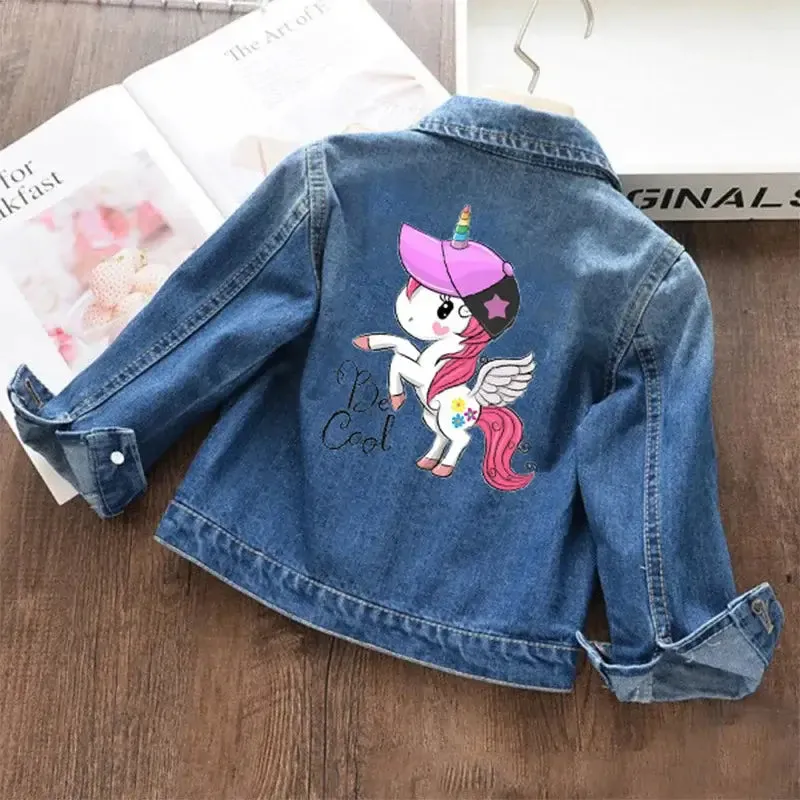 Girls Fashion Cartoon Unicorn Denim Jacket