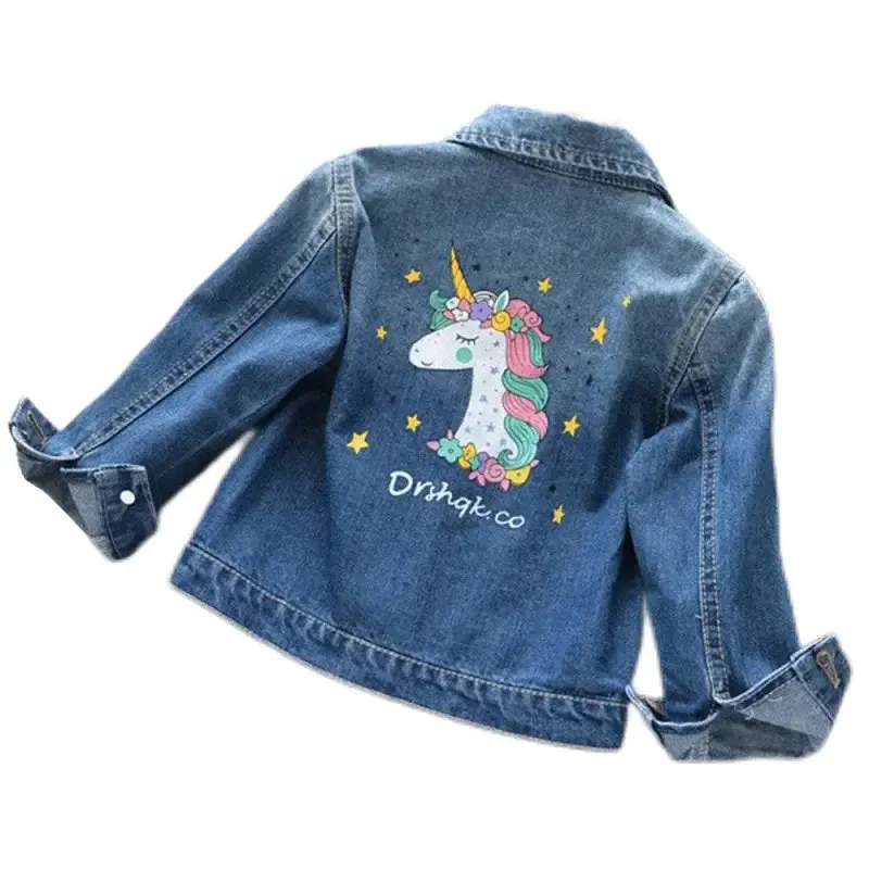 Girls Fashion Cartoon Unicorn Denim Jacket