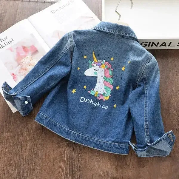 Girls Fashion Cartoon Unicorn Denim Jacket