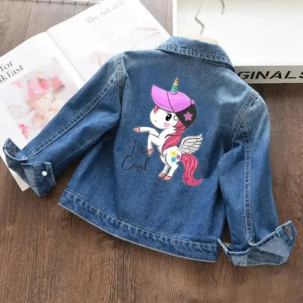 Girls Fashion Cartoon Unicorn Denim Jacket