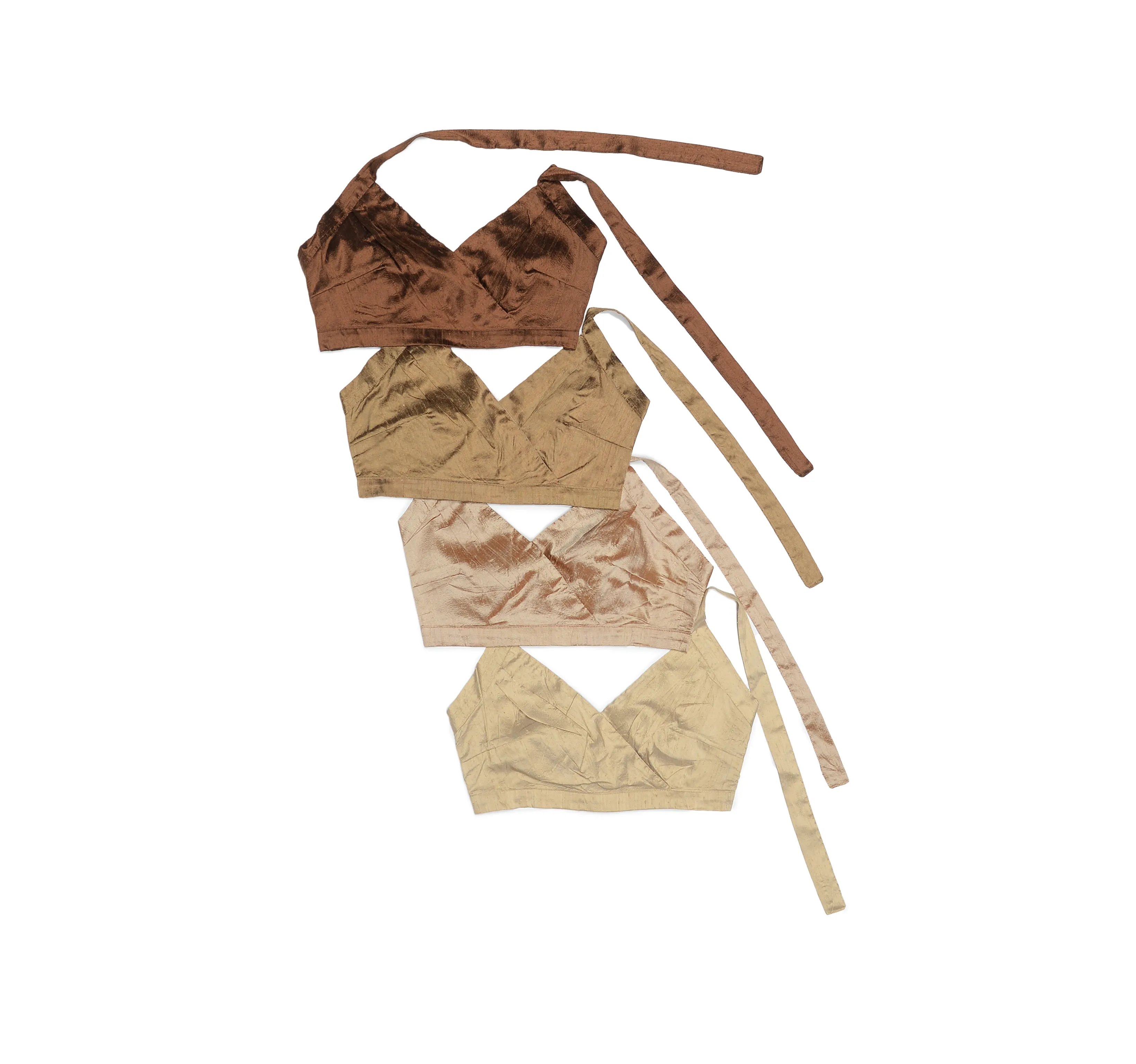 Golden Brown Nude Silk Halter Top
