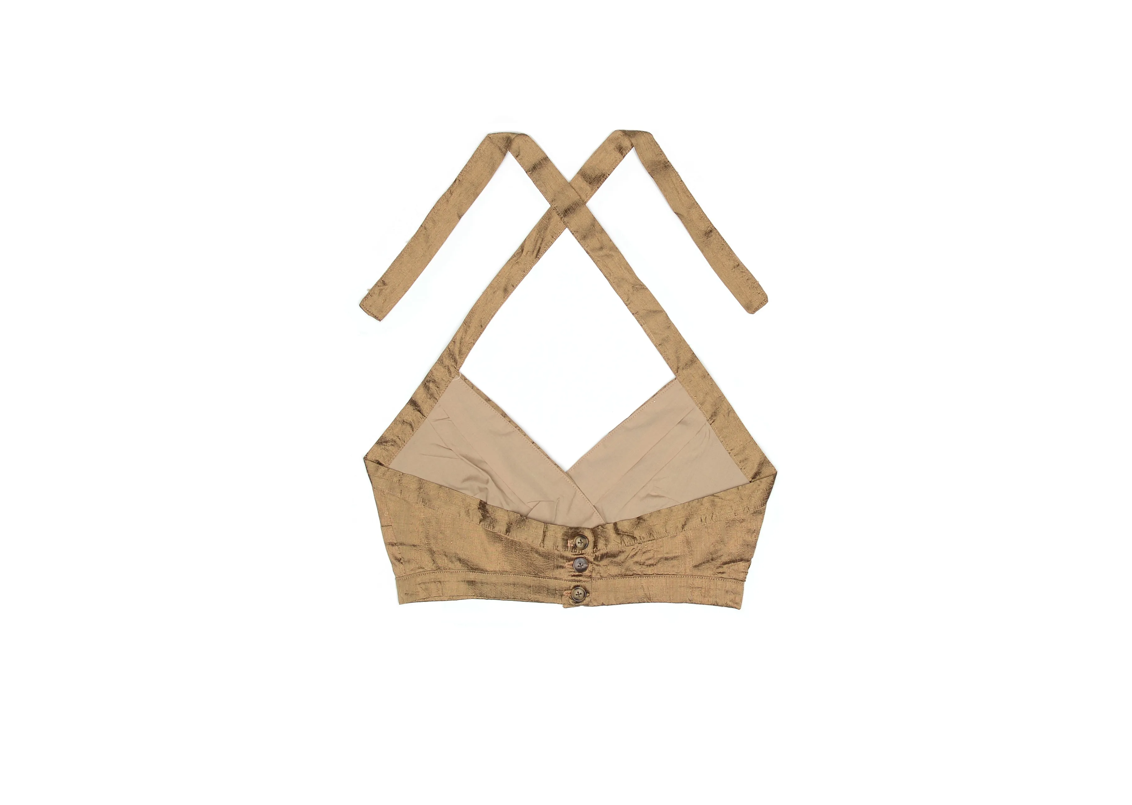 Golden Brown Nude Silk Halter Top