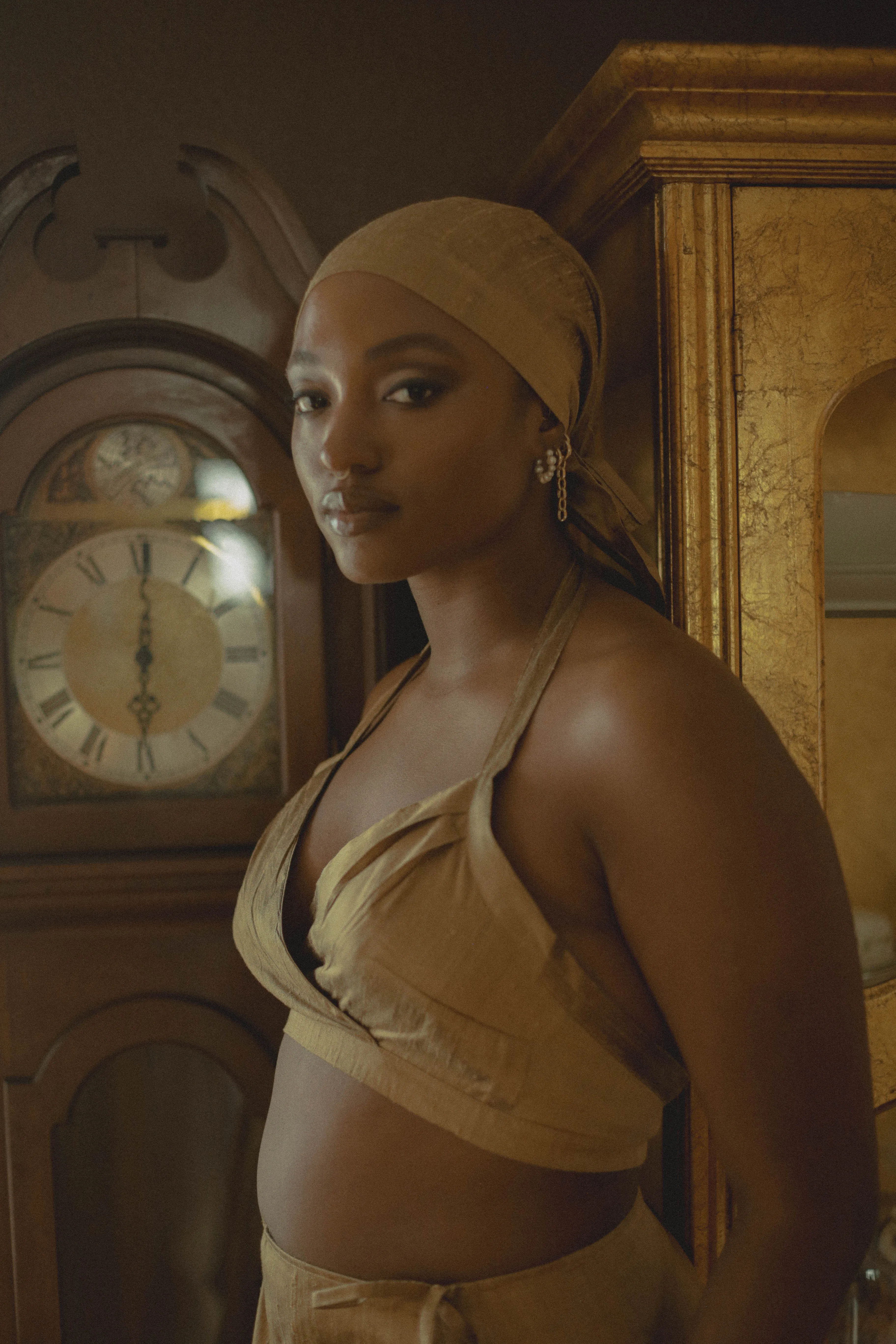Golden Brown Nude Silk Halter Top