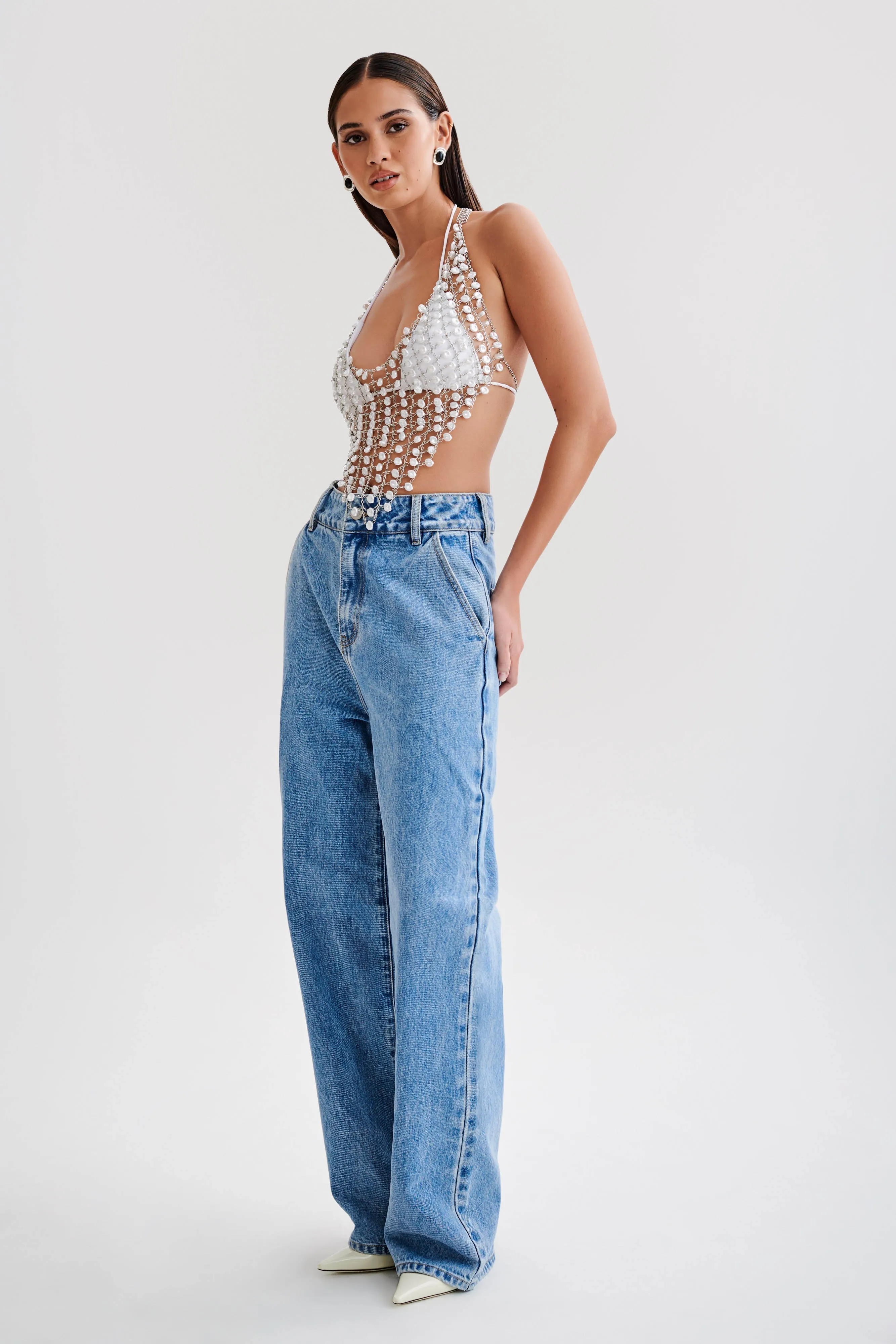 Gretchen Pearl Halter Top - Pearl
