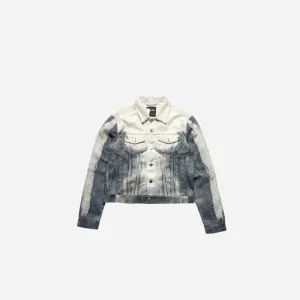 Grunge Striped Printed Washed Denim Jacket