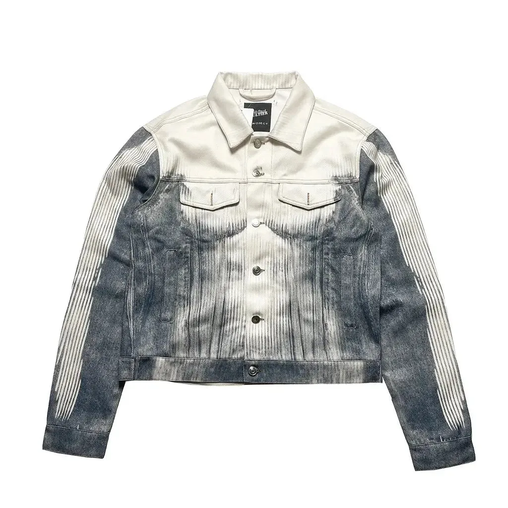 Grunge Striped Printed Washed Denim Jacket
