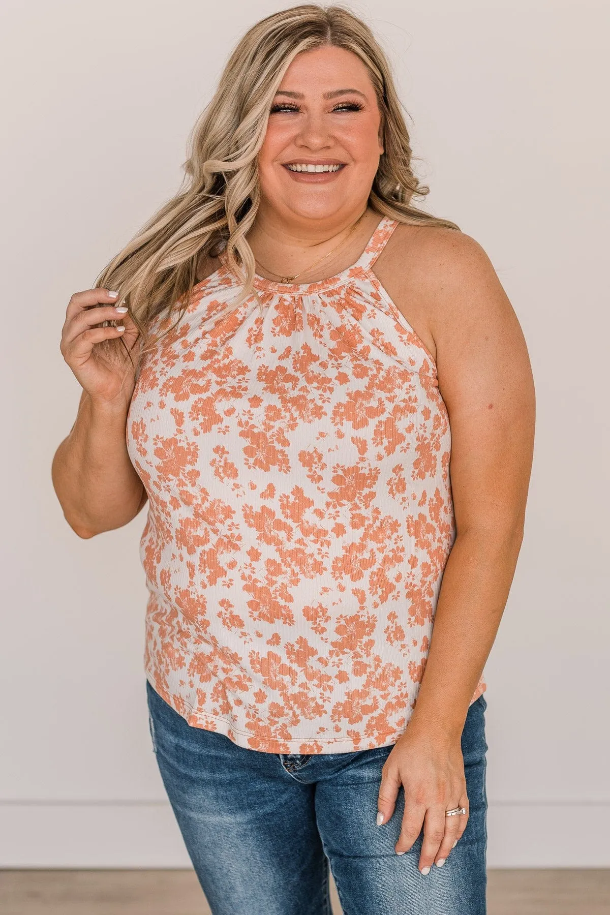 Happiest With You Floral Tank Top- Ivory & Salmon Pink