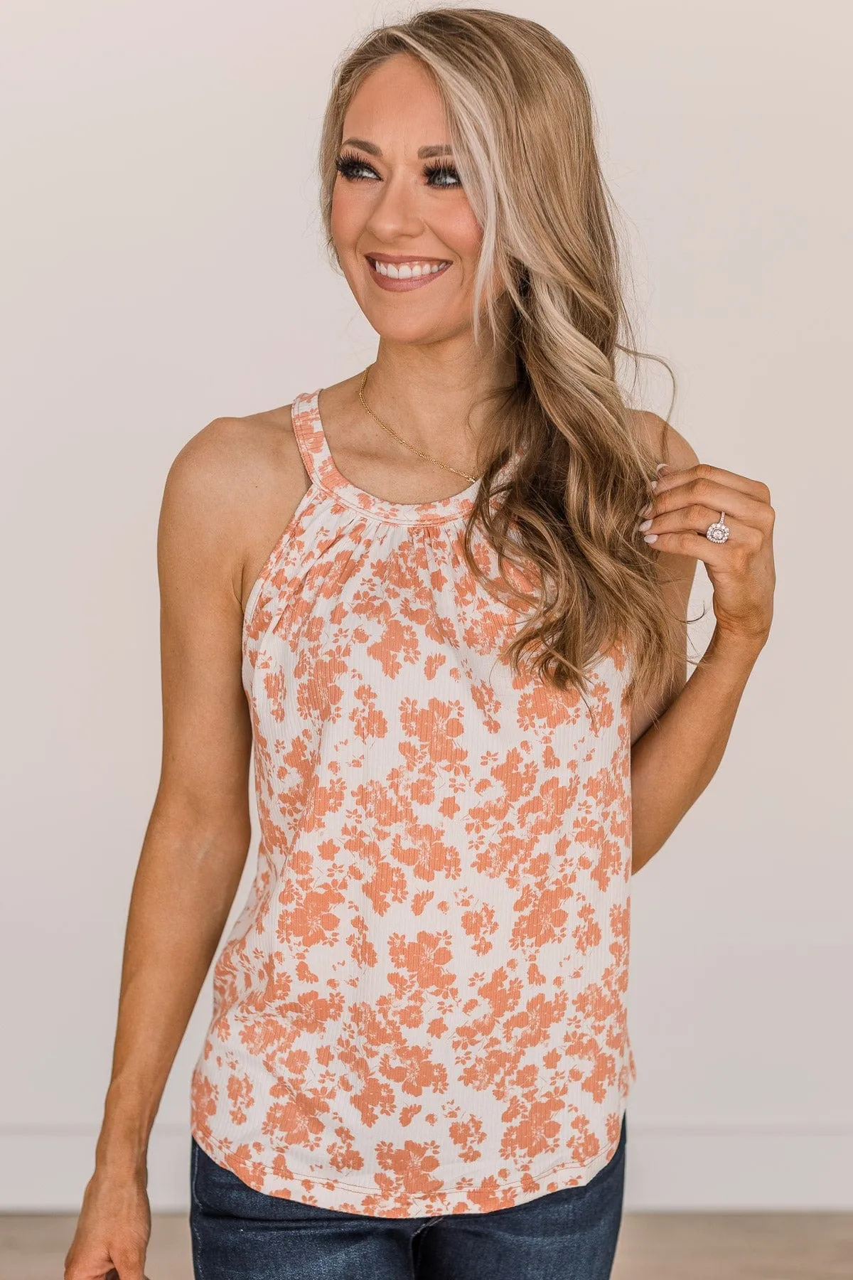 Happiest With You Floral Tank Top- Ivory & Salmon Pink