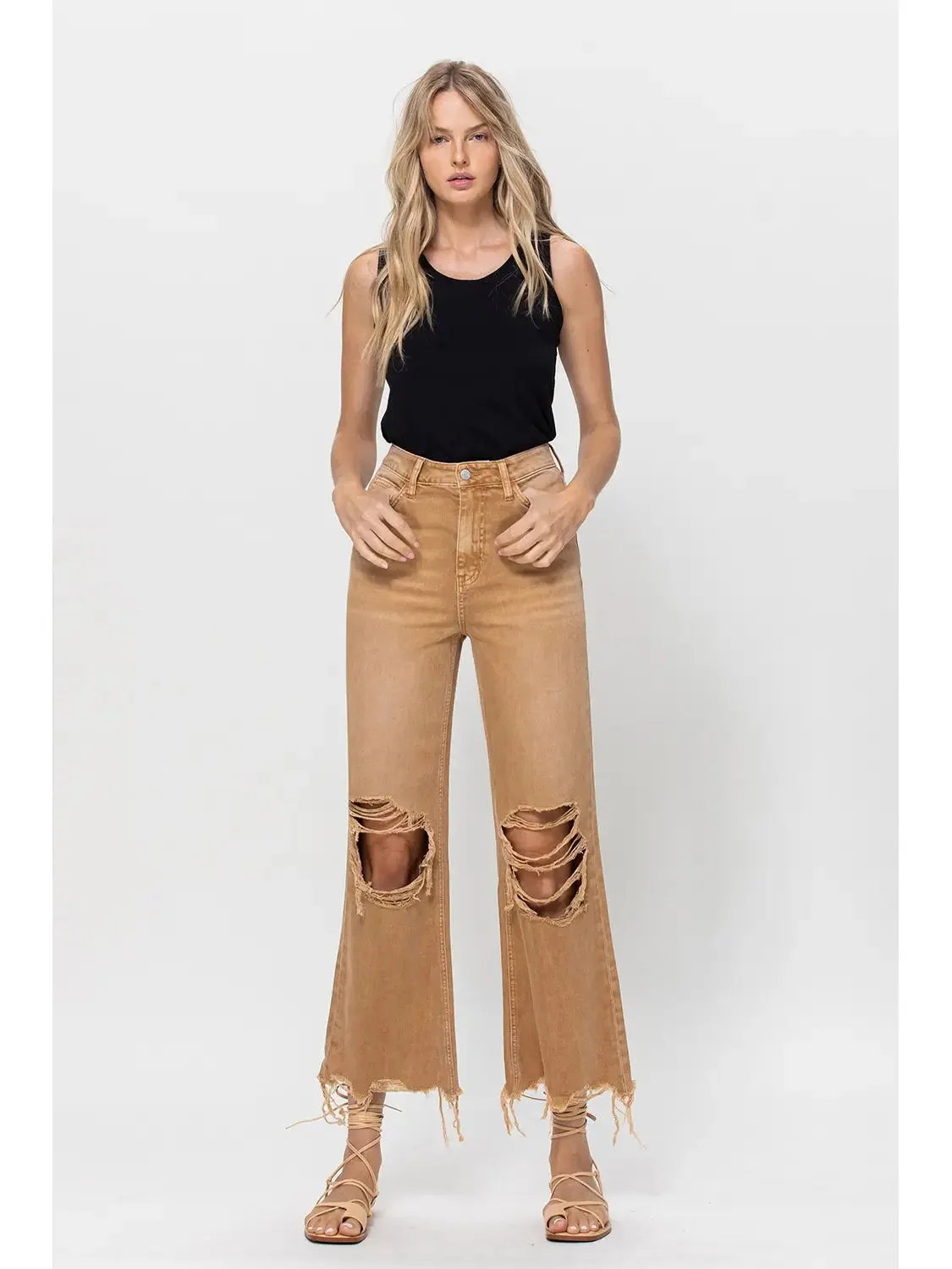 Happy Place 90's Crop Flare Jeans - Camel - Restock! - SALE